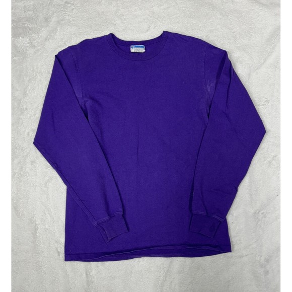Champion Solid Purple Crewneck Long Sleeve Shirt Logo Men's Size Medium - Picture 1 of 9
